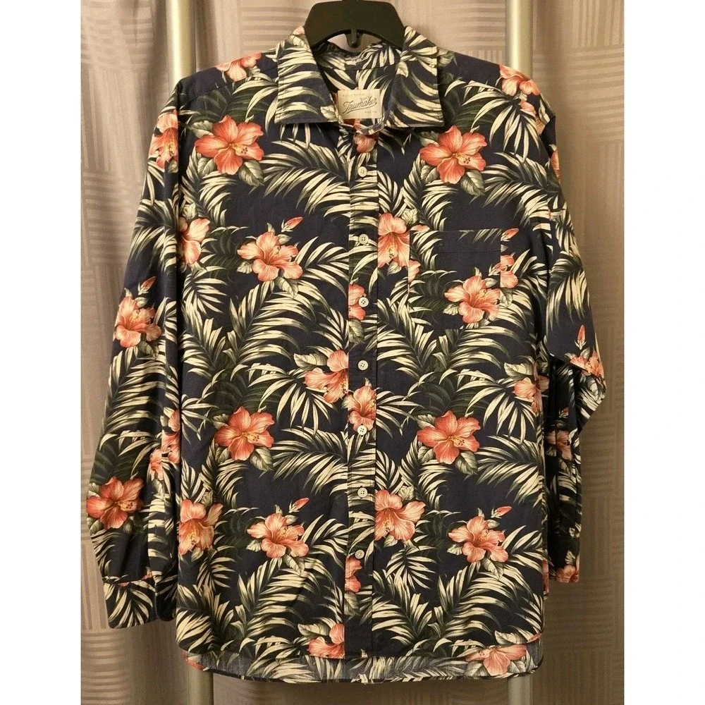 Trumaker Built-to-Fit Cotton/Rayon Tailored Shirt Mens XL‎ Green Floral Hawaiian